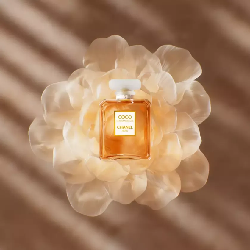 Perfume bottle with flower detail